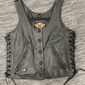 Women's Harley Davidson Leather Vest Lace Up Sides
